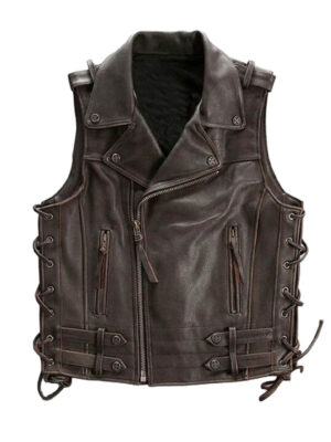 Men's Cowhide Dark Brown Biker Leather Vest