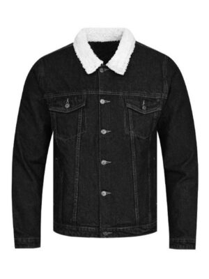 Men's Black Trucker Style Plain Denim Jacket