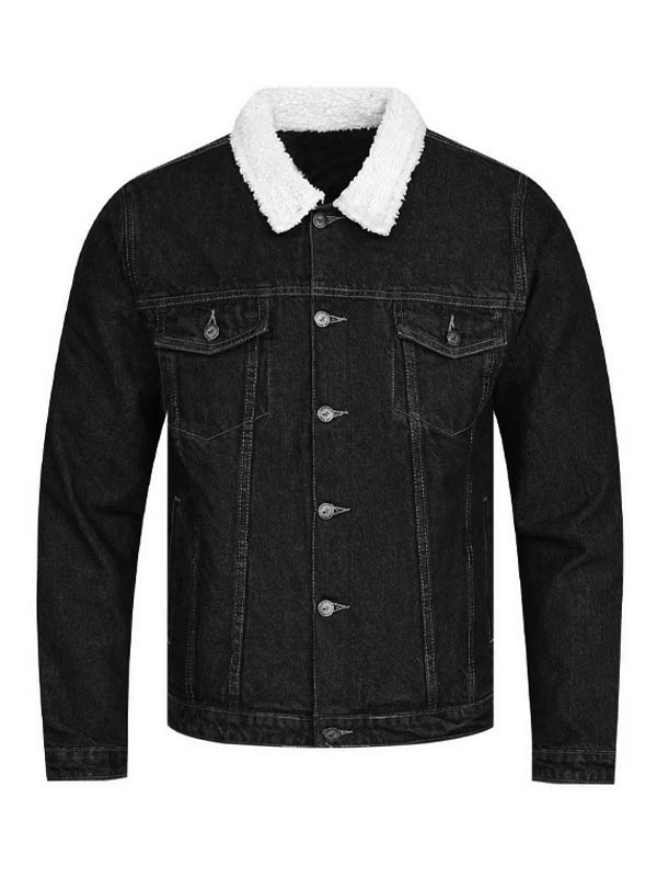 Men's Black Trucker Style Plain Denim Jacket