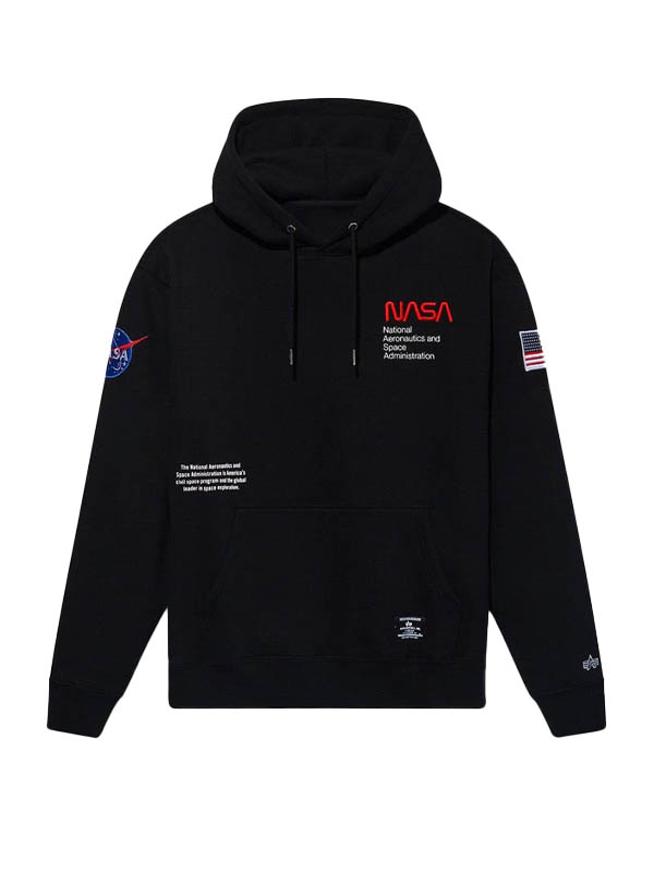 Men's NASA Worm Logo Black Fleece Hoodie