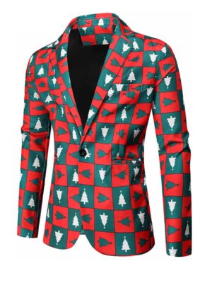 Men's Ugly Christmas Printed 3 Piece Red Suit