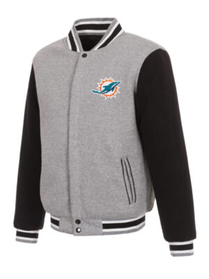 Miami Dolphins Gray & Black Varsit Wool Jacket