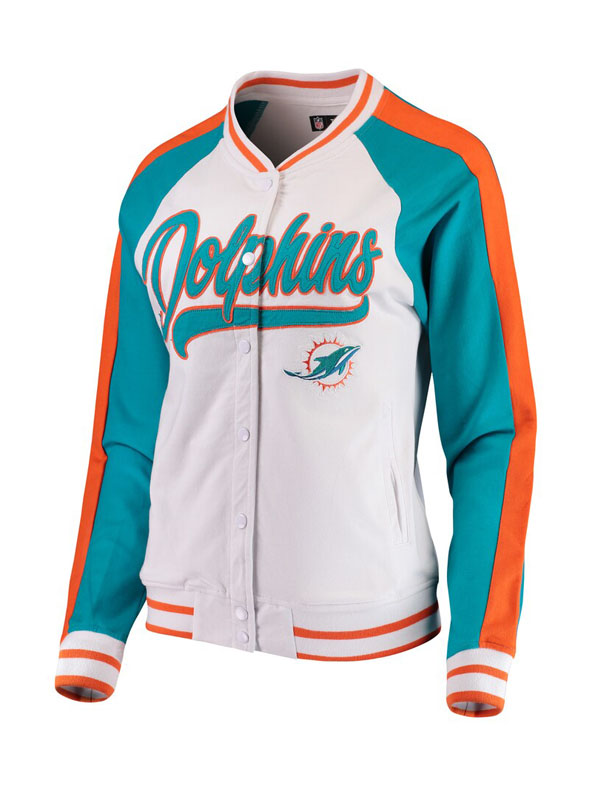 New Era White Aqua Miami Dolphins Varsity Jacket