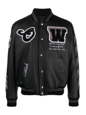 OFF White Logo Black Varsity Bomber Jacket