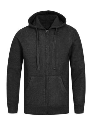 Plain Casual Zipper Unisex Black Hoodie