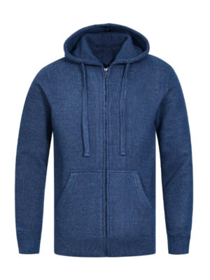 Plain Casual Zipper Unisex Blue Hoodie