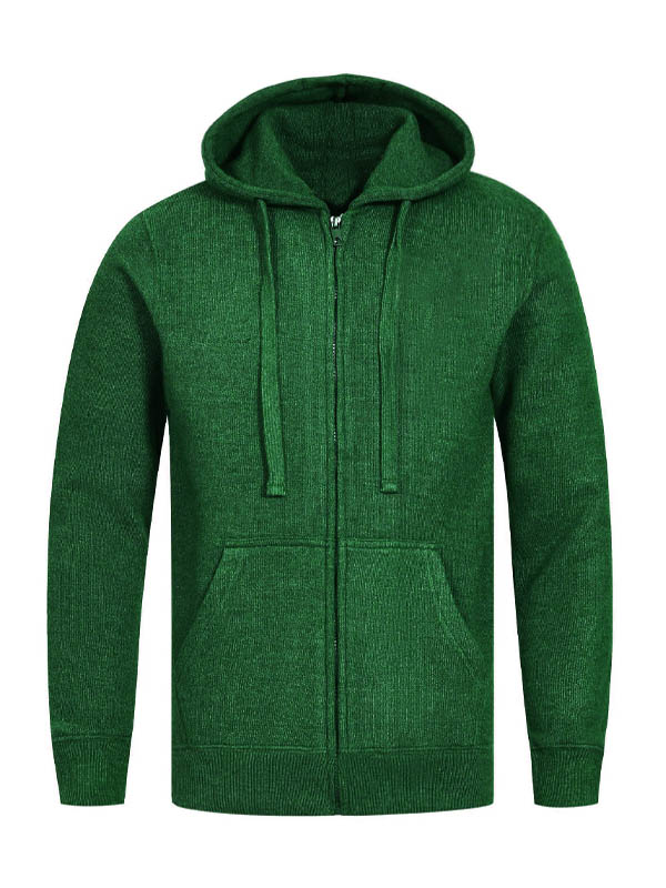 Plain Casual Zipper Unisex Green Hoodie