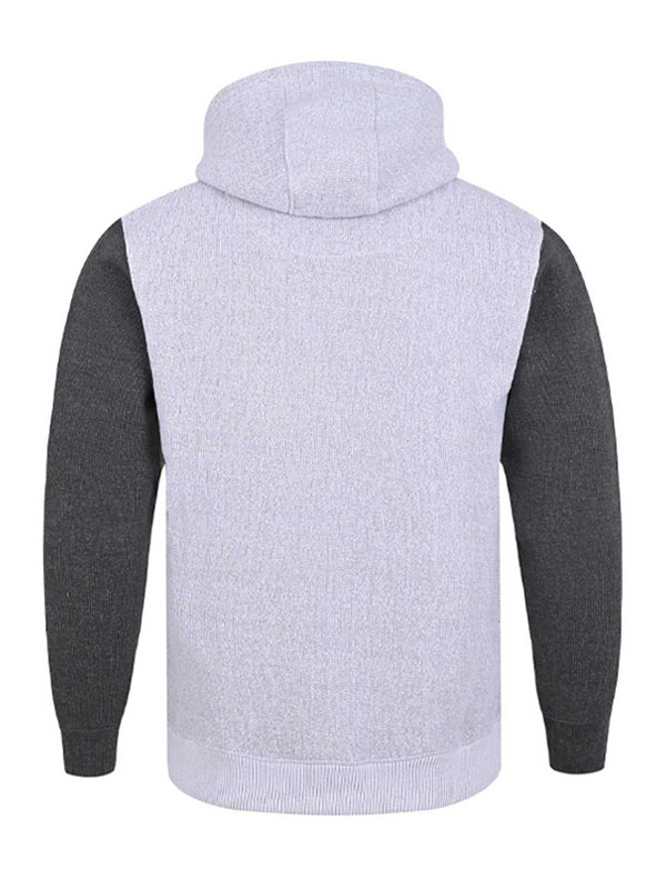 Plain Casual Zipper Unisex White And Grey Hoodie