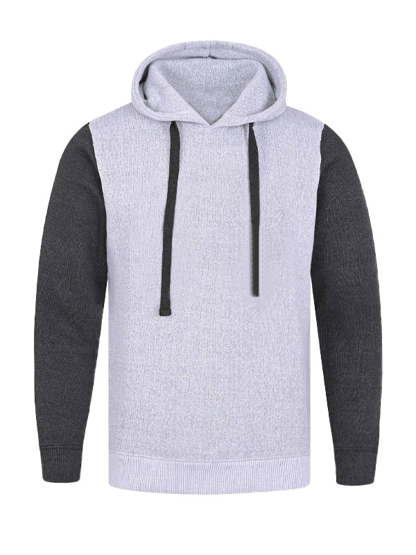 Plain Casual Zipper Unisex White And Grey Hoodie