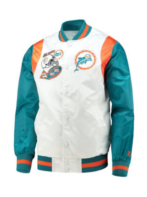 Starter White Aqua Miami Dolphins Varsity Satin Jacket