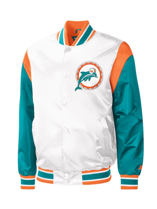 Starter White Miami Dolphins Throwback Varsity Jacket