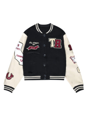 True Religion Letterman Black White Bomber Jacket