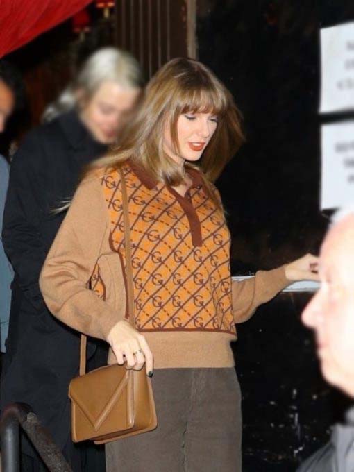 NYC Taylor Swift Embraces Gant Brown Sweater