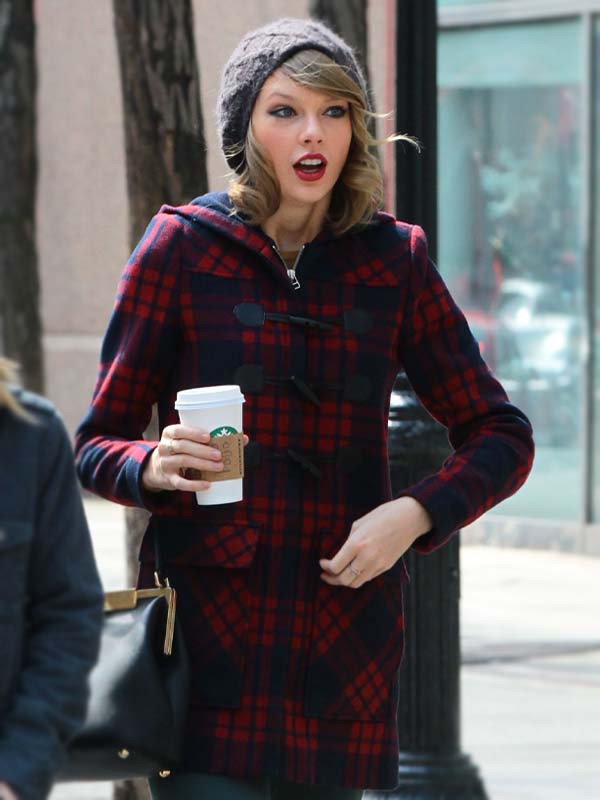 NYC Taylor Swift Red Blue Checkered Duffle Coat