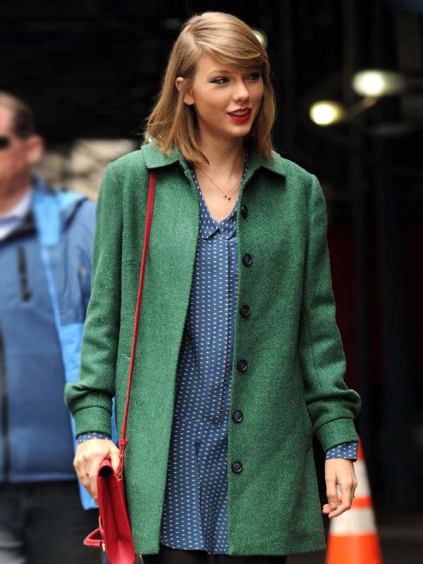 NYC Taylor Swift Shirt Collar Green Long Coat