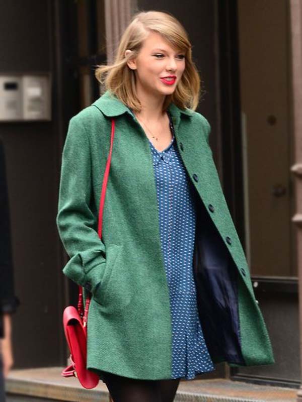 NYC Taylor Swift Shirt Collar Green Long Coat
