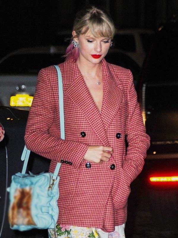 Taylor Alison Swift AMAs Pink Double-Breasted Checkered Coat