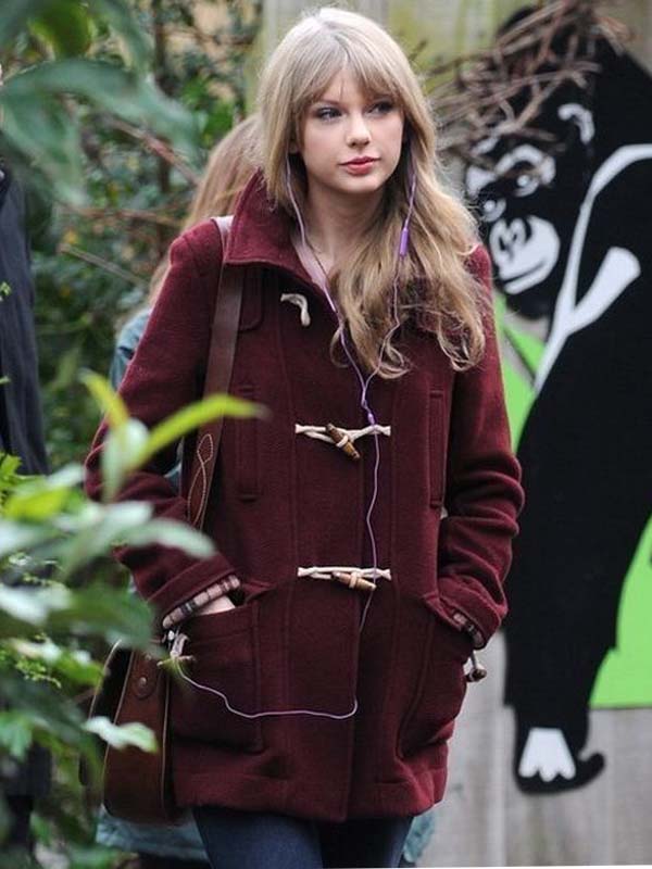 Taylor Swift Bound Seam Maroon Toggle Duffle Coat