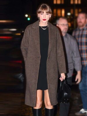 Taylor Swift Houndstooth Wool Brown Coat