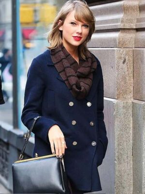 Taylor Swift NYC Street Style Navy Blue Wool Peacoat
