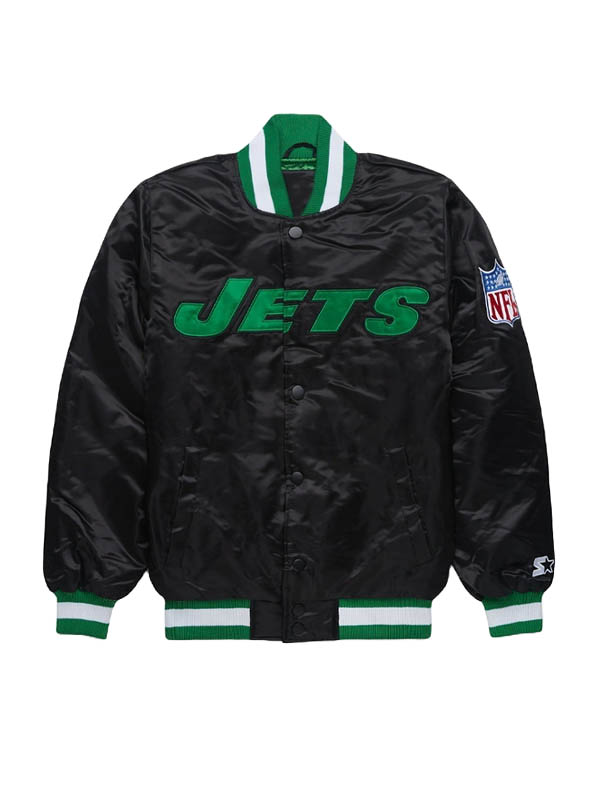 NFL Black New York Jets Blackout Satin Varsity Jacket