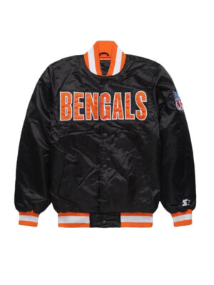 NFL Cincinnati Bengals Blackout Satin Bomber Jacket