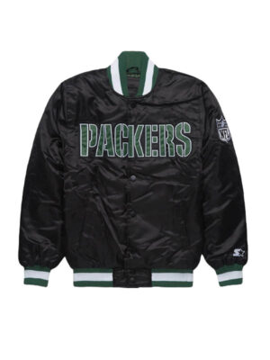 NFL Green Bay Packers Blackout Satin Bomber Jacket