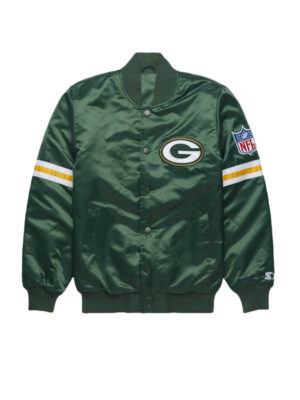 NFL Packers Team Starter Green Satin Bomber Jacket