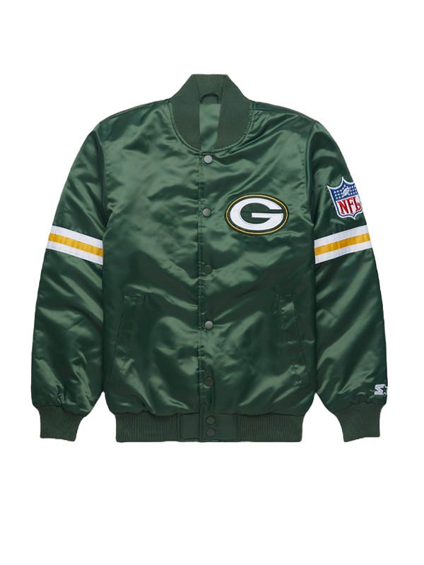 NFL Packers Team Starter Green Satin Bomber Jacket