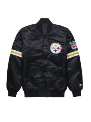 NFL Starter Pittsburgh Steelers Black Satin Bomber Jacket