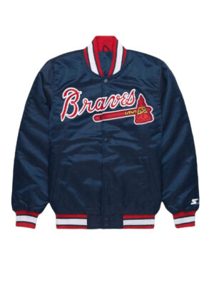 Starter Atlanta Braves Navy Blue Satin Bomber Jacket