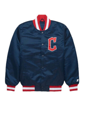 Starter Cleveland Guardians Blue Satin Bomber Jacket