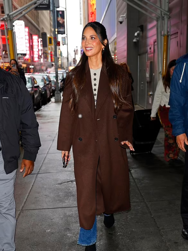 NYC 2024 Olivia Munn GMA Studios Brown Trench Coat