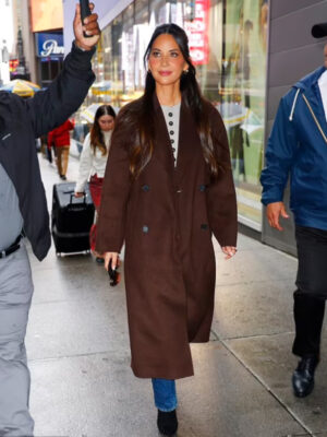 NYC 2024 Olivia Munn GMA Studios Brown Trench Coat