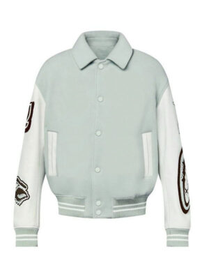 Men's Varsity Aqua And White Bomber Jacket
