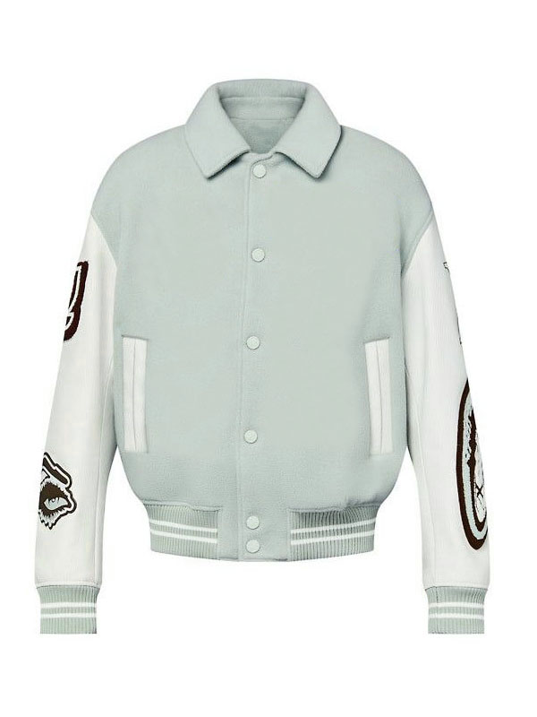 Men's Varsity Aqua And White Bomber Jacket