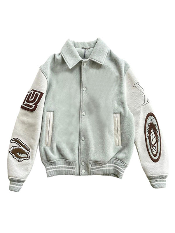 Men's Varsity Aqua And White Bomber Jacket