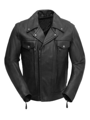 Men’s Asymmetrical Biker Black Leather Jacket