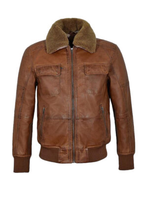 Men's Aviator Pilot Bomber Brown Leather Jacket