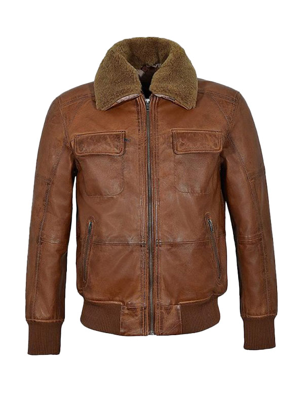 Men's Aviator Pilot Bomber Brown Leather Jacket