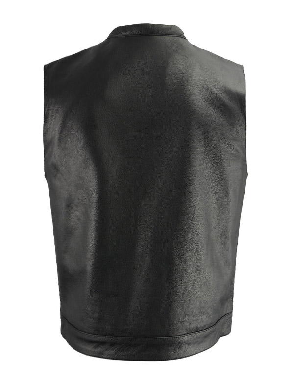 Men's Biker Club Flap Pocket Black Leather Vest