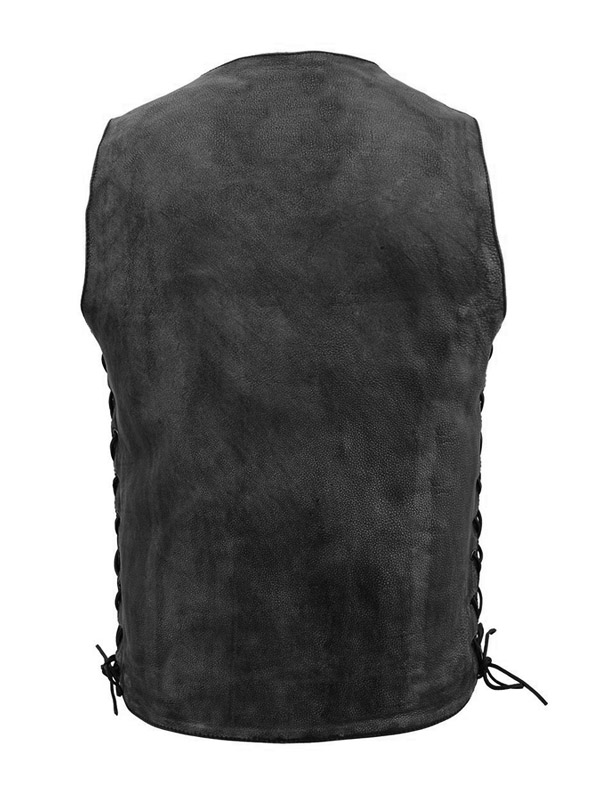 Men's Cowboy Biker Black Brown Distressed Leather Vest