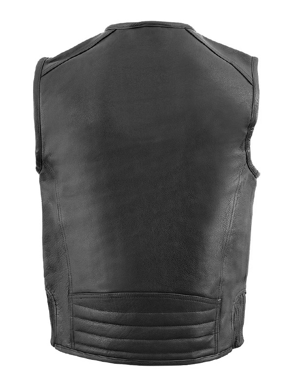 Men's Biker Cowboy Zipper Black Leather Vest