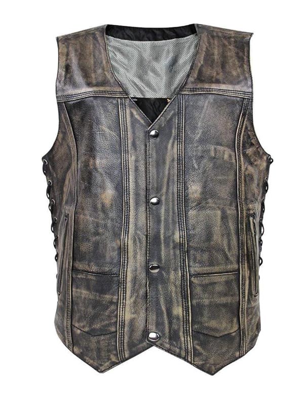 Men's Cowboy Biker Black Brown Distressed Leather Vest