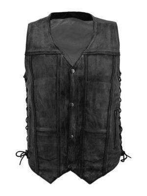 Men's Cowboy Biker Black Brown Distressed Leather Vest