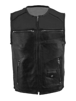 Men's Biker Cowboy Zipper Black Leather Vest