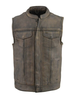 Men's Biker Distressed Brown Leather Vest