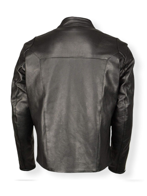 Men's Biker Racing White Stripe Black Leather Jacket