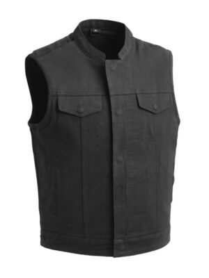 Men's Black Cotton Motor Biker Style Vest