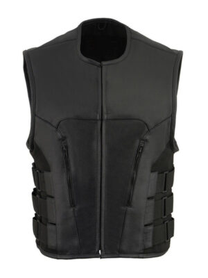 Men's Black Cowhide Leather Motor Biker Vest